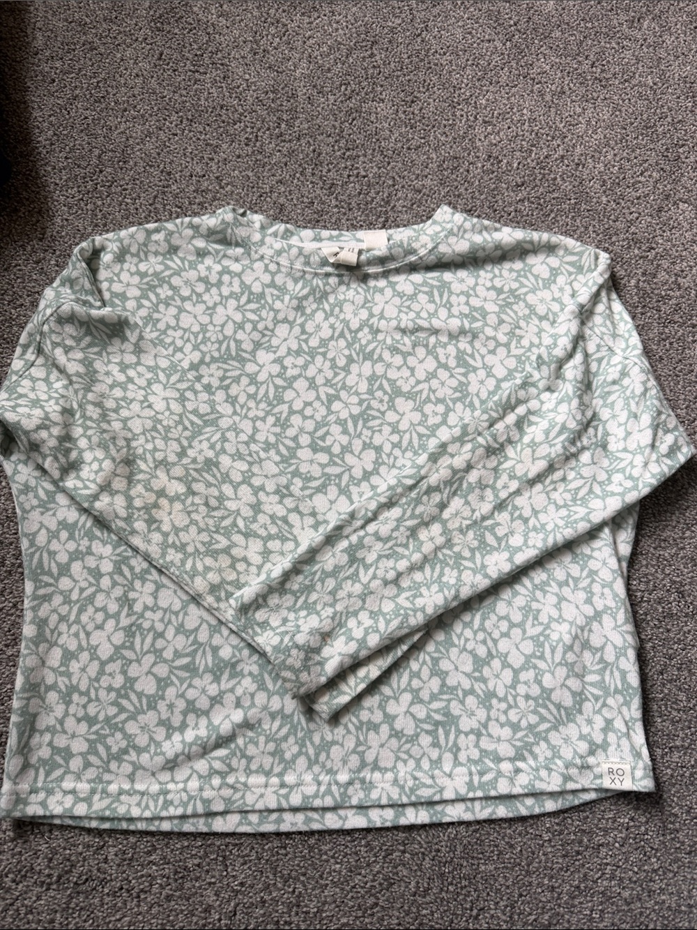 Roxy Mint Green and White Floral Long Sleeve Top